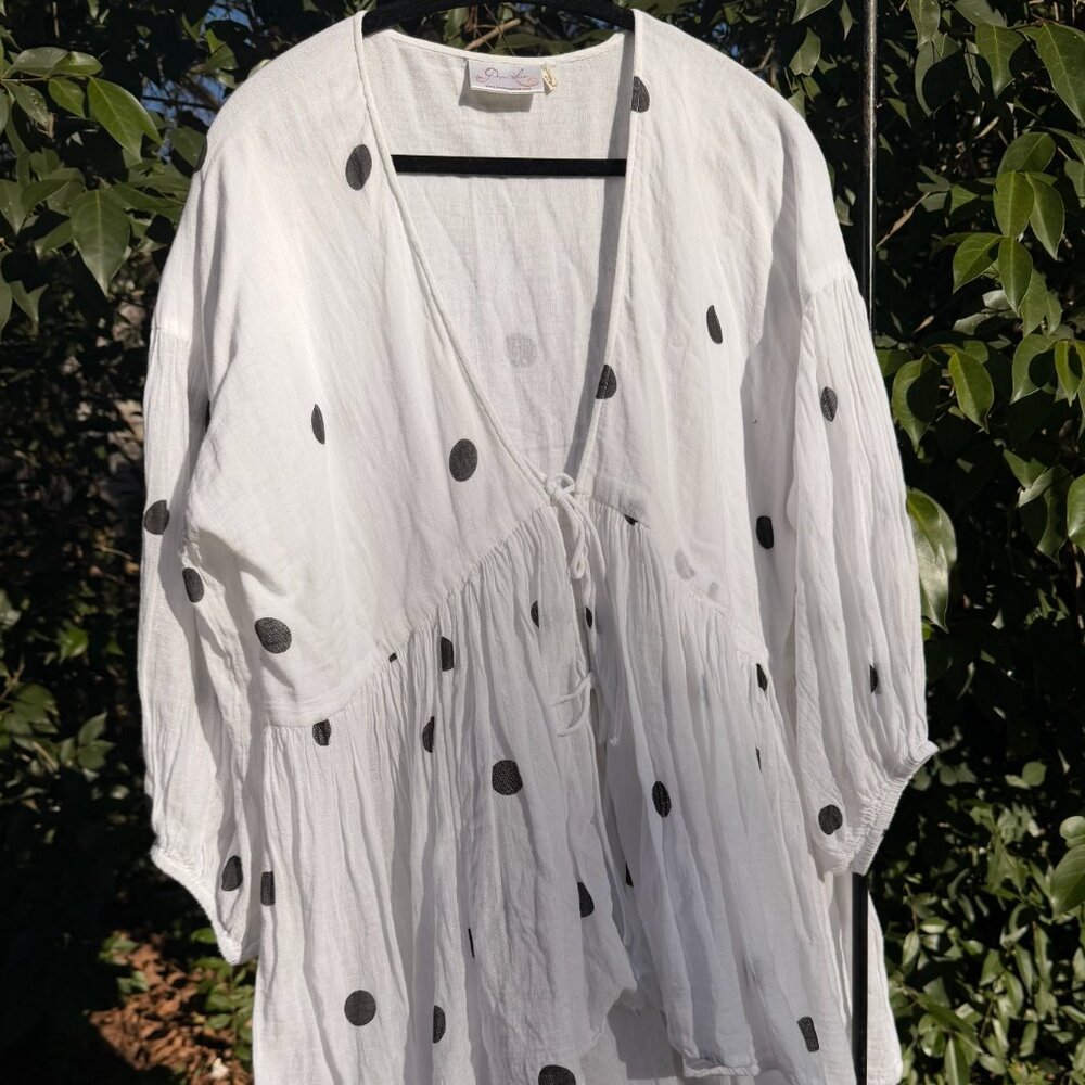 **SOLD** Paper Lace White Polka Dot Boho Tunic (Size OS)